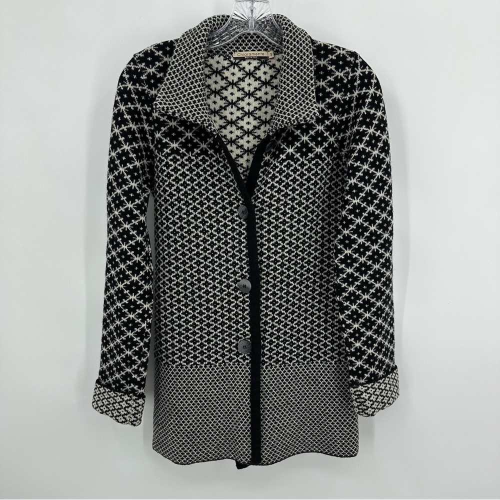 Chiaramente Cardigan Made in Italy Wool Blend Black Ivory Size S